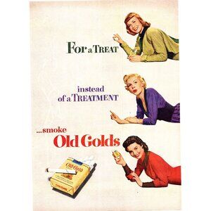 1951 Old Gold Cigarettes Vintage Print Ad Blonde Brunette Redhead 50s Wall Art